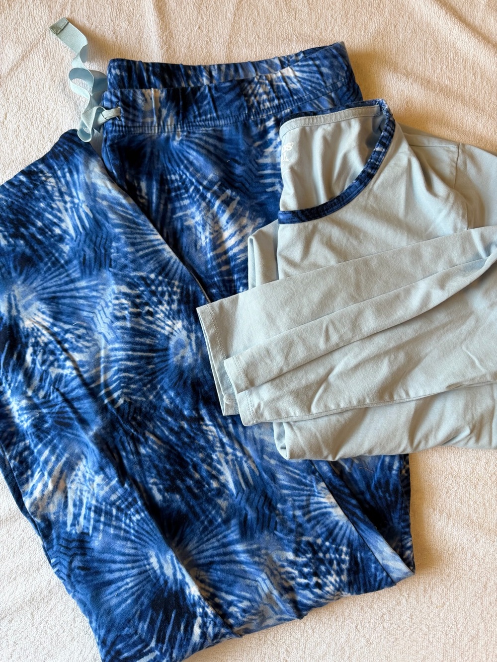 Lands' End Light Blue Top with Navy Tie-Dye Lounge Pants XL Petite